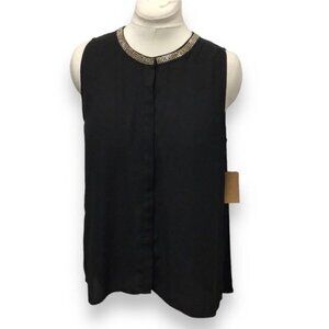 Rachel Roy Women’s Sleeveless Crewneck Button Down Draped Back Blouse, size M